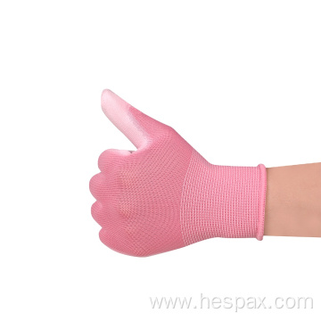 Hespax Factory Pink PU Palm Coated Work Gloves